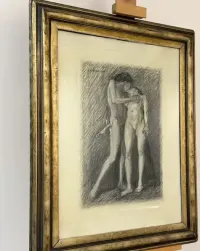 Akt Ernst Wienes Oryginalny sygnowany obraz  1919r. Rama Art Déco — ujęcie 5