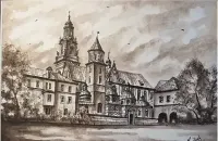 akwarela-Katedra krakowska na Wawelu — ujęcie 3