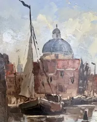 Albert de Wael Wybitny Impast Amsterdam Sugnowany Obraz olejny na Desce Przepiękna Bogata Rama Unikat Gabinetowy Pejzaż Holenderski Veduta Premium TOP — ujęcie 3