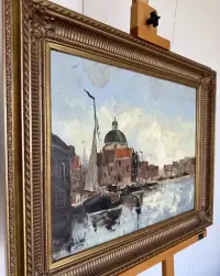 Albert de Wael Wybitny Impast Amsterdam Sugnowany Obraz olejny na Desce Przepiękna Bogata Rama Unikat Gabinetowy Pejzaż Holenderski Veduta Premium TOP — ujęcie 4