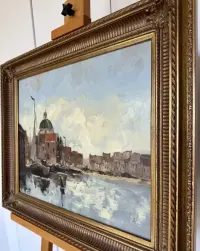 Albert de Wael Wybitny Impast Amsterdam Sugnowany Obraz olejny na Desce Przepiękna Bogata Rama Unikat Gabinetowy Pejzaż Holenderski Veduta Premium TOP — ujęcie 5