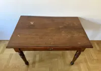 Antyczny stół dębowy z szufladą / Klasyczny gabinetowy / konsolowy | 115 cm — ujęcie 2