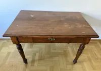 Antyczny stół dębowy z szufladą / Klasyczny gabinetowy / konsolowy | 115 cm — ujęcie 3