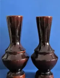 Antyk Retro Art Deco Brązowy Wazon Ceramika Szkliwiona 16,2 cm — ujęcie 2