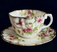 Antyk Wiktoriańska Anglia Malowana Fiołki Filiżanka Porcelana Vintage — ujęcie 3
