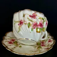 Antyk Wiktoriańska Anglia Malowana Fiołki Filiżanka Porcelana Vintage — ujęcie 2