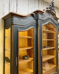 BIBLIOTEKA 3-drzwiowa witryna przeszklona antracyt, Ludwik XV Francja 1908 r. Antyk — ujęcie 2