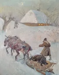 Breitenwald Roman, Powrót z polowania, olej na płótnie 60x80 — ujęcie 2