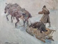 Breitenwald Roman, Powrót z polowania, olej na płótnie 60x80 — ujęcie 3