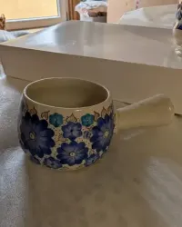 Ceramiczny Tygielek rondelek KOKILKA Fajans WŁOCŁAWEK PRL – Sygnowany J. Talorowska / Vintage Cepelia — ujęcie 4