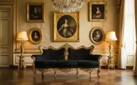 czarna sofa trzysobowa ze złotą rzeźbioną ramą w stylu rokoko barok Ludwik — ujęcie 2