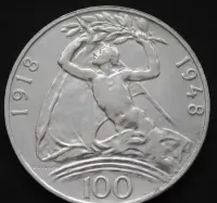 Czechosłowacja 100 koron 1948 - srebro — ujęcie 3