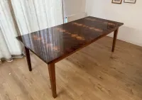 Designerski stół dębowy z blatem w fornirze z orzecha czeczot - 210 × 100 cm, retro, vintage, lata 60 — ujęcie 2