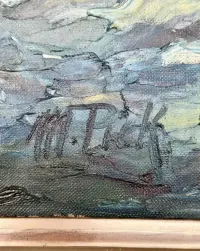 Duży Obraz Olejny 71x91 M. Pick Kuter na Morzu Impasto Gruba Faktura Marynistyka XXw Vintage Salon Gabinet Loft Unikat Wyjatkowa Kolorystyka — ujęcie 3