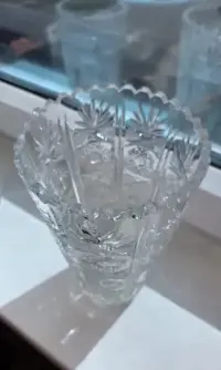 Duży WAZON KRYSZTAŁOWY 23 cm ciężki kryształ PRL Vintage Retro — ujęcie 2