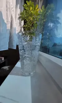 Duży WAZON KRYSZTAŁOWY 23 cm ciężki kryształ PRL Vintage Retro — ujęcie 3