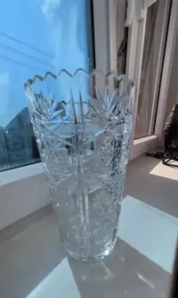 Duży WAZON KRYSZTAŁOWY 23 cm ciężki kryształ PRL Vintage Retro — ujęcie 4