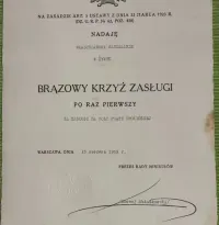 Dyplom Brązowy Krzyż Zasługi 13.06.1939 rok Sławoj Składkowski IIRP -b — ujęcie 4