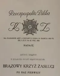 Dyplom Brązowy Krzyż Zasługi 8.07.1939 rok Sławoj Składkowski IIRP (a) — ujęcie 2