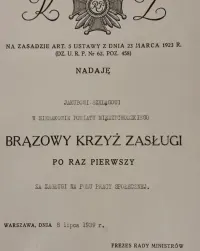 Dyplom Brązowy Krzyż Zasługi 8.07.1939 rok Sławoj Składkowski IIRP (a) — ujęcie 3