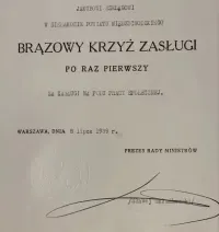Dyplom Brązowy Krzyż Zasługi 8.07.1939 rok Sławoj Składkowski IIRP (a) — ujęcie 4