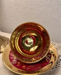 **Elegancki CARLSBAD GLORIA Złoto Wino Mocca filiżanka BOHEMIA Vintage — ujęcie 3