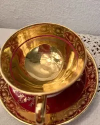**Elegancki CARLSBAD GLORIA Złoto Wino Mocca filiżanka BOHEMIA Vintage — ujęcie 4