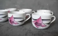 Filiżanki espresso PRL kwiaty komplet 6 szt vintage — ujęcie 3