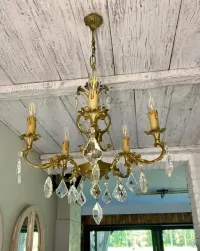 Francuski kryształowy Żyrandol nr. 40 mosiądz Antyk Lampa — ujęcie 2