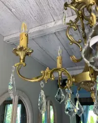 Francuski kryształowy Żyrandol nr. 40 mosiądz Antyk Lampa — ujęcie 3