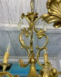 Francuski kryształowy Żyrandol nr. 40 mosiądz Antyk Lampa — ujęcie 4