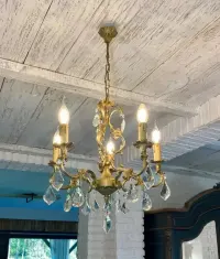 Francuski kryształowy Żyrandol nr. 40 mosiądz Antyk Lampa — ujęcie 5