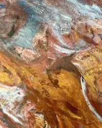 Gisela Zirn Duży Obraz Olejny 84x104 Red Earth 1999 Premium Vintage Oryginał Abstrakcja XXL Niemiecki Informel Galeria Salon Architekt Design Loft Top — ujęcie 2