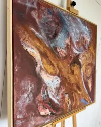 Gisela Zirn Duży Obraz Olejny 84x104 Red Earth 1999 Premium Vintage Oryginał Abstrakcja XXL Niemiecki Informel Galeria Salon Architekt Design Loft Top — ujęcie 3