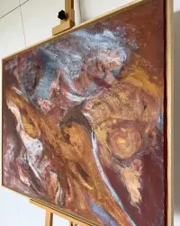 Gisela Zirn Duży Obraz Olejny 84x104 Red Earth 1999 Premium Vintage Oryginał Abstrakcja XXL Niemiecki Informel Galeria Salon Architekt Design Loft Top — ujęcie 4