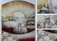 Grafika PRL Habdas 1972 litografia kresy modernizm DUŻA 65 cm — ujęcie 2