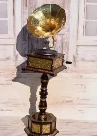 Gramofon Kwadrat - Rzeźbiony - Patefon - Stojak - Tuba - Sprawny — ujęcie 5