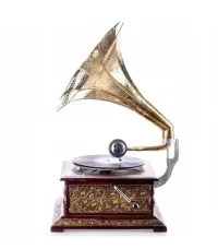 Gramofon Patefon na korbkę mosiezna tuba sprawny — ujęcie 2