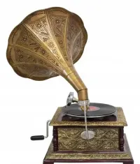 Gramofon Patefon na korbkę mosiezna tuba sprawny — ujęcie 3