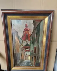 Karl Fuchshuber 1941 – pejzaż miejski weduta Weiden obraz olej na desce — ujęcie 3