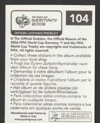 Karta kolekcjonerska Panini - piłka nożna - Mistrzostwa Świata 2006 Niemcy - Mundial - x1 — ujęcie 2