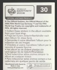 Karta kolekcjonerska Panini - piłka nożna - Mistrzostwa Świata 2006 Niemcy - Mundial - x5 — ujęcie 2