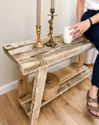 Konsola drewniana rustykalna 100 cm | lite drewno z odzysku — ujęcie 2