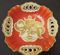 Kruger Geiersthal talerz ozdobny czerwony ręcznie malowany misa patera porcelana — ujęcie 3