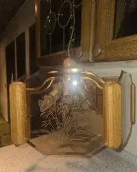Lampa wisząca vintage szklo bursztynowe grawerowane — ujęcie 4