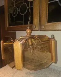 Lampa wisząca vintage szklo bursztynowe grawerowane — ujęcie 5