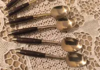 Łyżeczki mokka vintage 10 cm – złocone, drewno | styl skandynawski — ujęcie 3