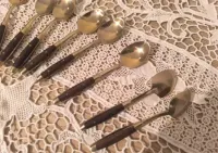Łyżeczki mokka vintage 10 cm – złocone, drewno | styl skandynawski — ujęcie 4