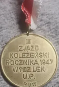 Medal III Zjazd Koleżeńskiej 1947 Wydz Lekarski — ujęcie 3