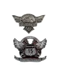 Metalowe przypinki motocyklowe jubileuszowe Woodstock Boanerges 2010 i 2012 — ujęcie 4